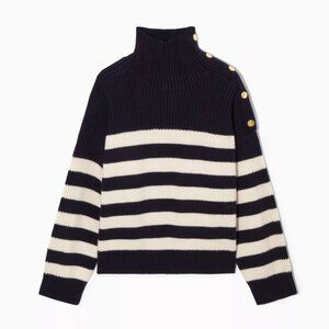 COS Navy and White Striped Turtleneck Sweater